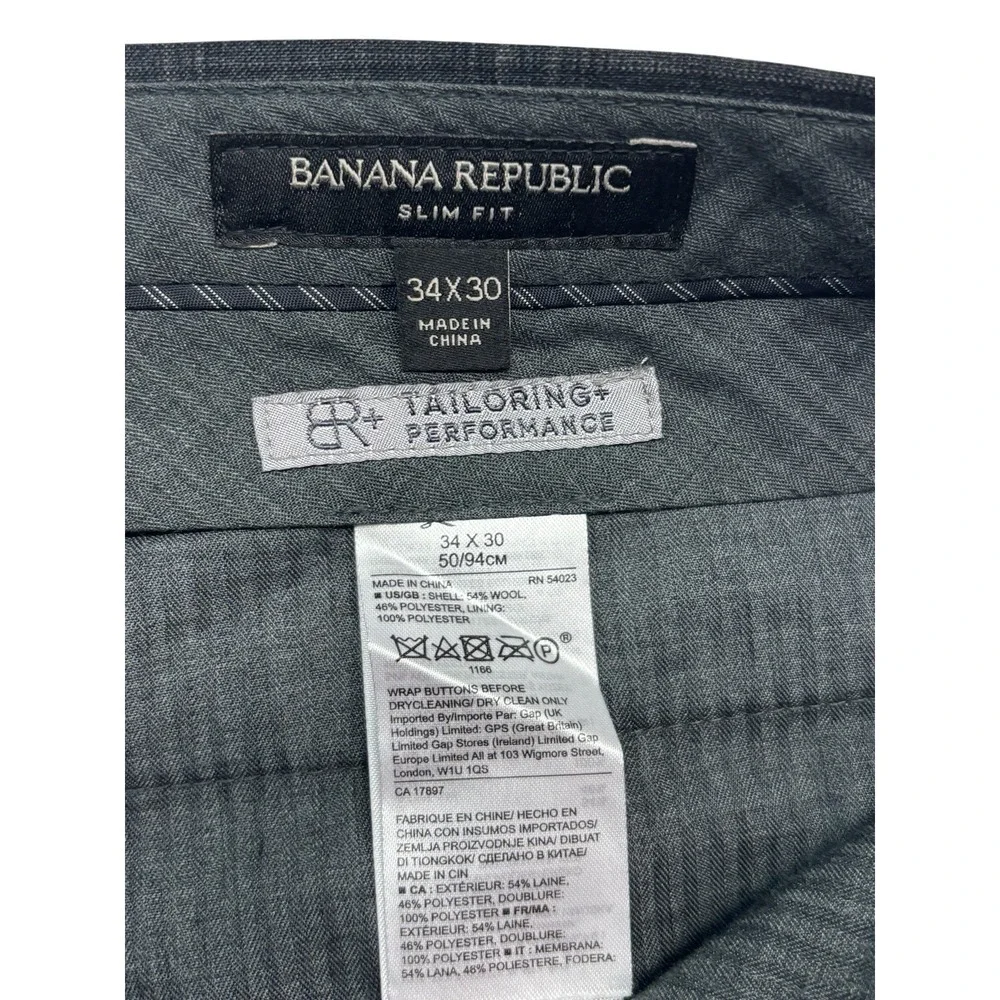 Banana Republic 34x30‎ Gray Windowpane Plaid Dress Suit Pants Trousers Wool Mens